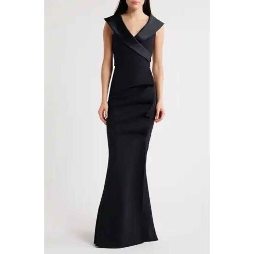 Chiara Boni La Petite Robe Women's Black Fiynorc Gathered V-Neck Gown Sz 8 NWOT